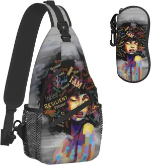 Sling bag for women Sling Backpack Travel Hiking Daypack for Men Shoulder Bag for Casual Sport Climbing Runners African American Black Girl (Glasses case included