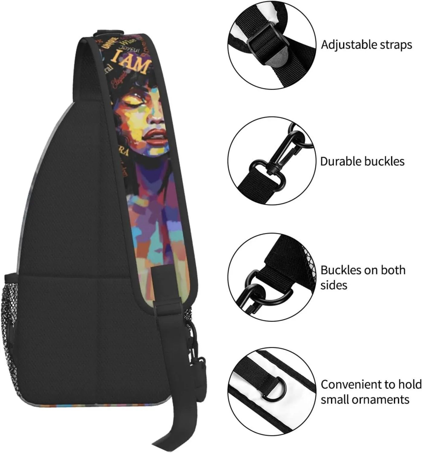 Sling bag for women Sling Backpack Travel Hiking Daypack for Men Shoulder Bag for Casual Sport Climbing Runners African American Black Girl (Glasses case included