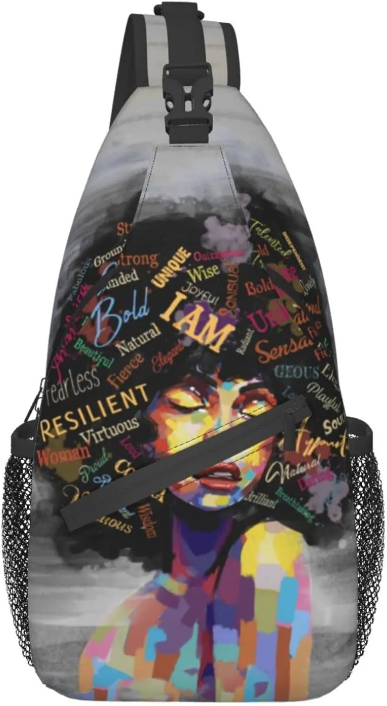 Sling bag for women Sling Backpack Travel Hiking Daypack for Men Shoulder Bag for Casual Sport Climbing Runners African American Black Girl (Glasses case included