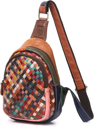 Sling Bag for women Small Leather - Trendy Crossbody Bags, Chest Bag Colorful Woven