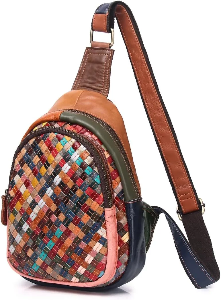Sling Bag for women Small Leather - Trendy Crossbody Bags, Chest Bag Colorful Woven
