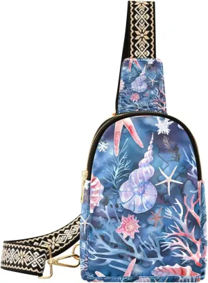 Sling Bag for Women Starfish Seaweed Blue Ocean Crossbody Bag Backpack Purse Small Cross Body Bags Travel Shoulder Bags Multipurpose Chest Bag