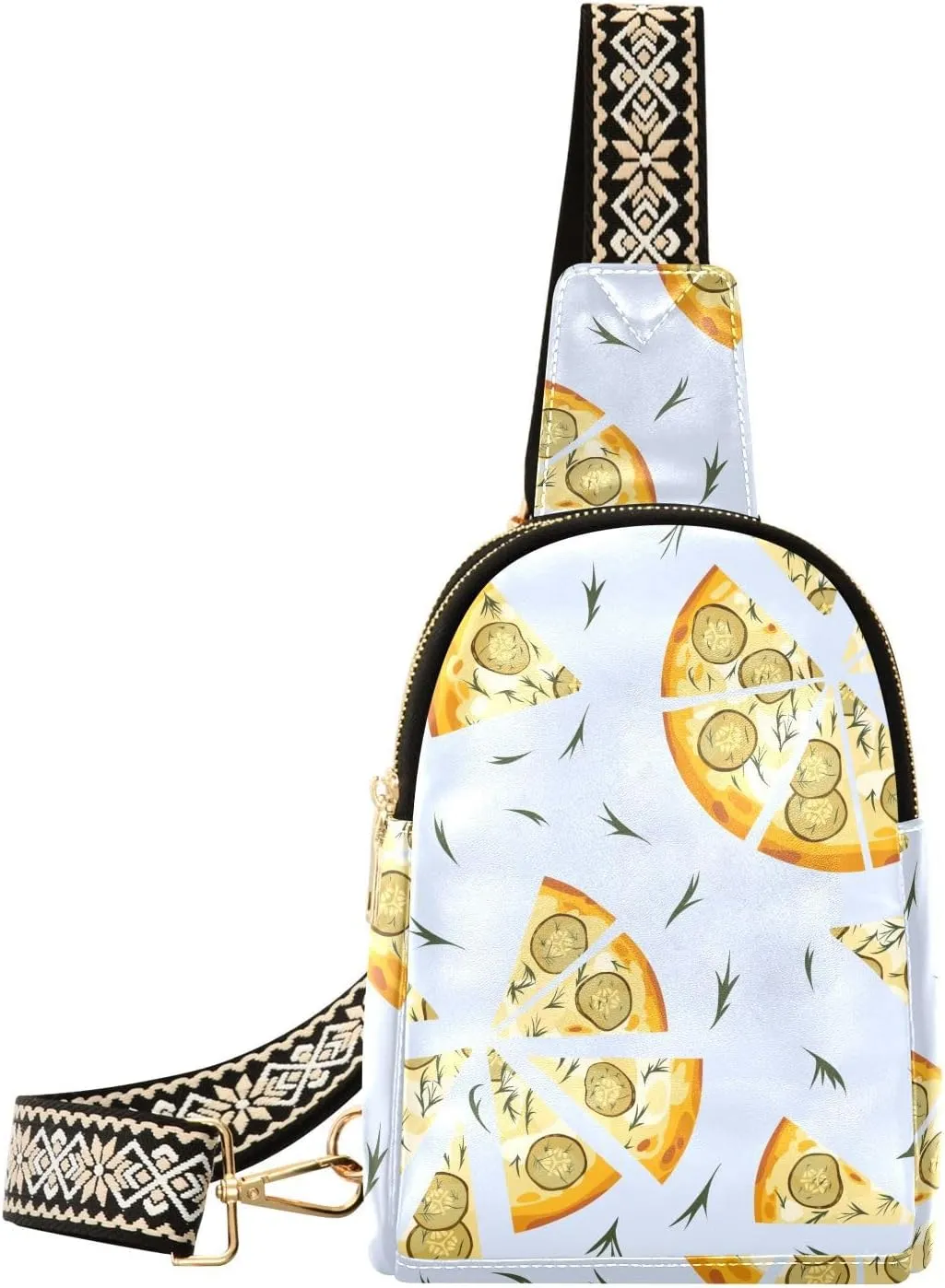 Sling Bag Leather Crossbody Bags Cucumber Pizza Waist Packs Fanny Pack Chest Bag Travel Purse for Women Traveling Daily Shopping