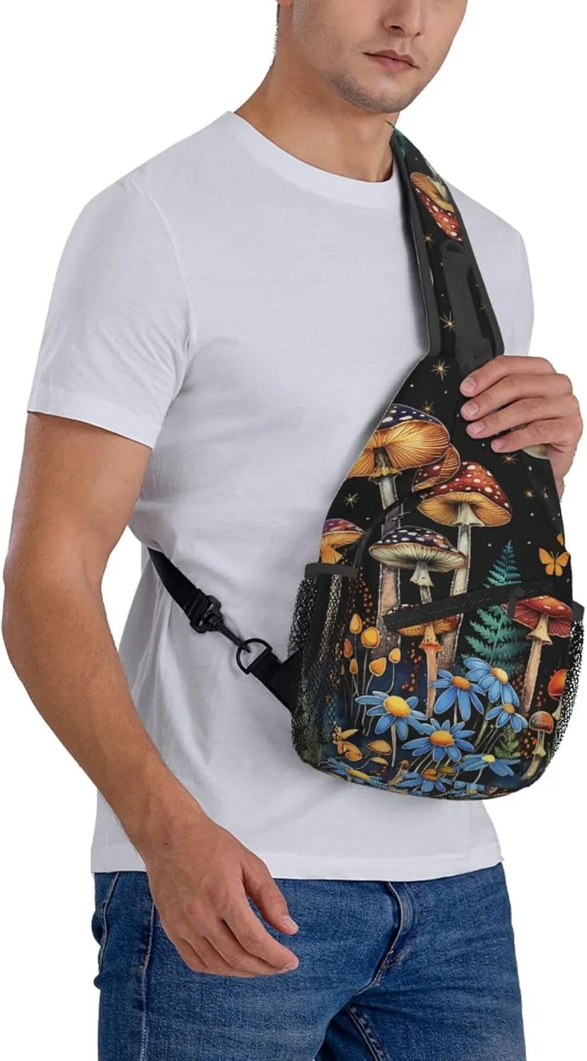 Sling Bag Mushroom Print Crossbody Chest Backpack for Men and Women Lightweight Travel Hiking Gym Daypack Shoulder Bag for Cycling