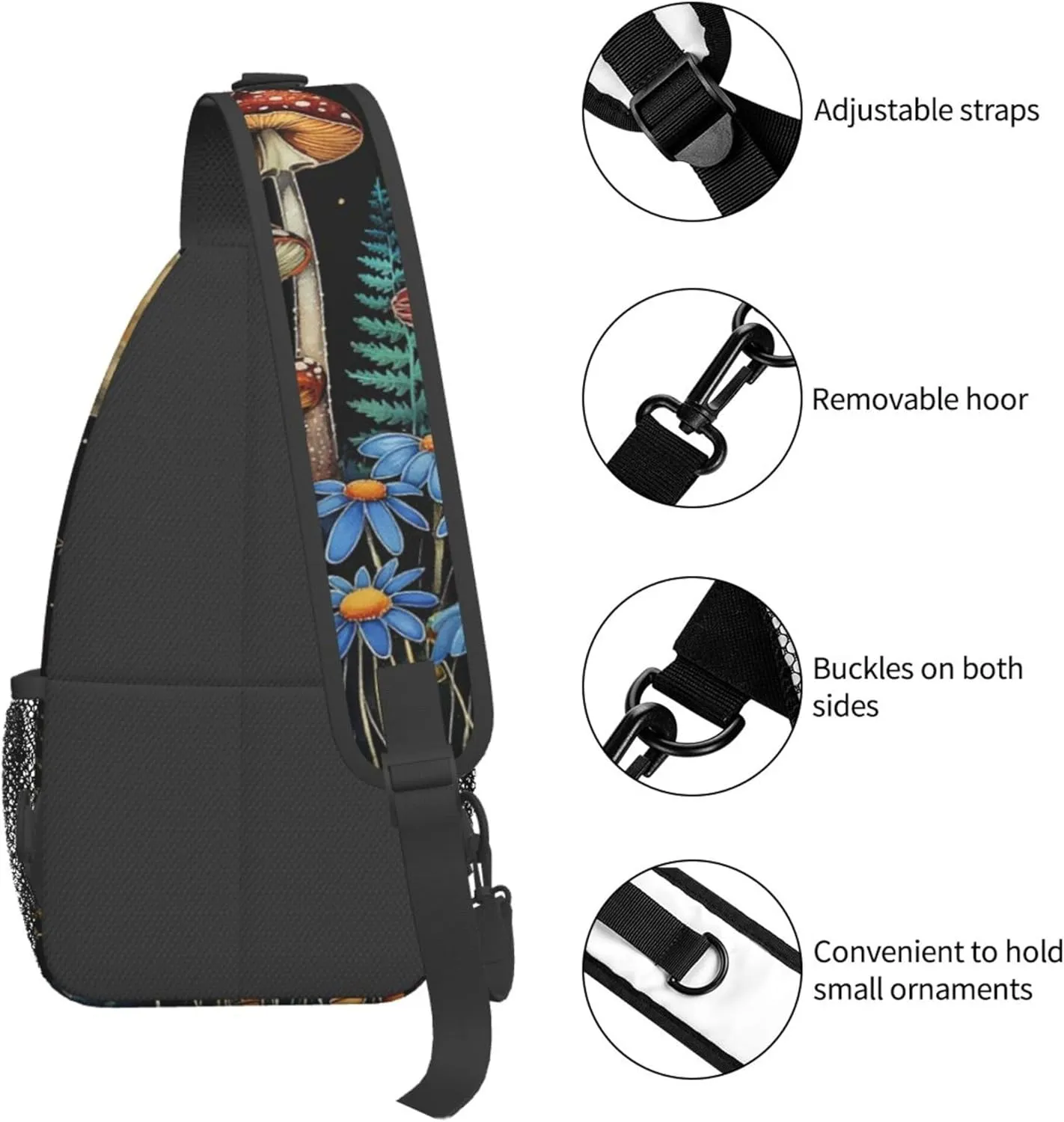 Sling Bag Mushroom Print Crossbody Chest Backpack for Men and Women Lightweight Travel Hiking Gym Daypack Shoulder Bag for Cycling