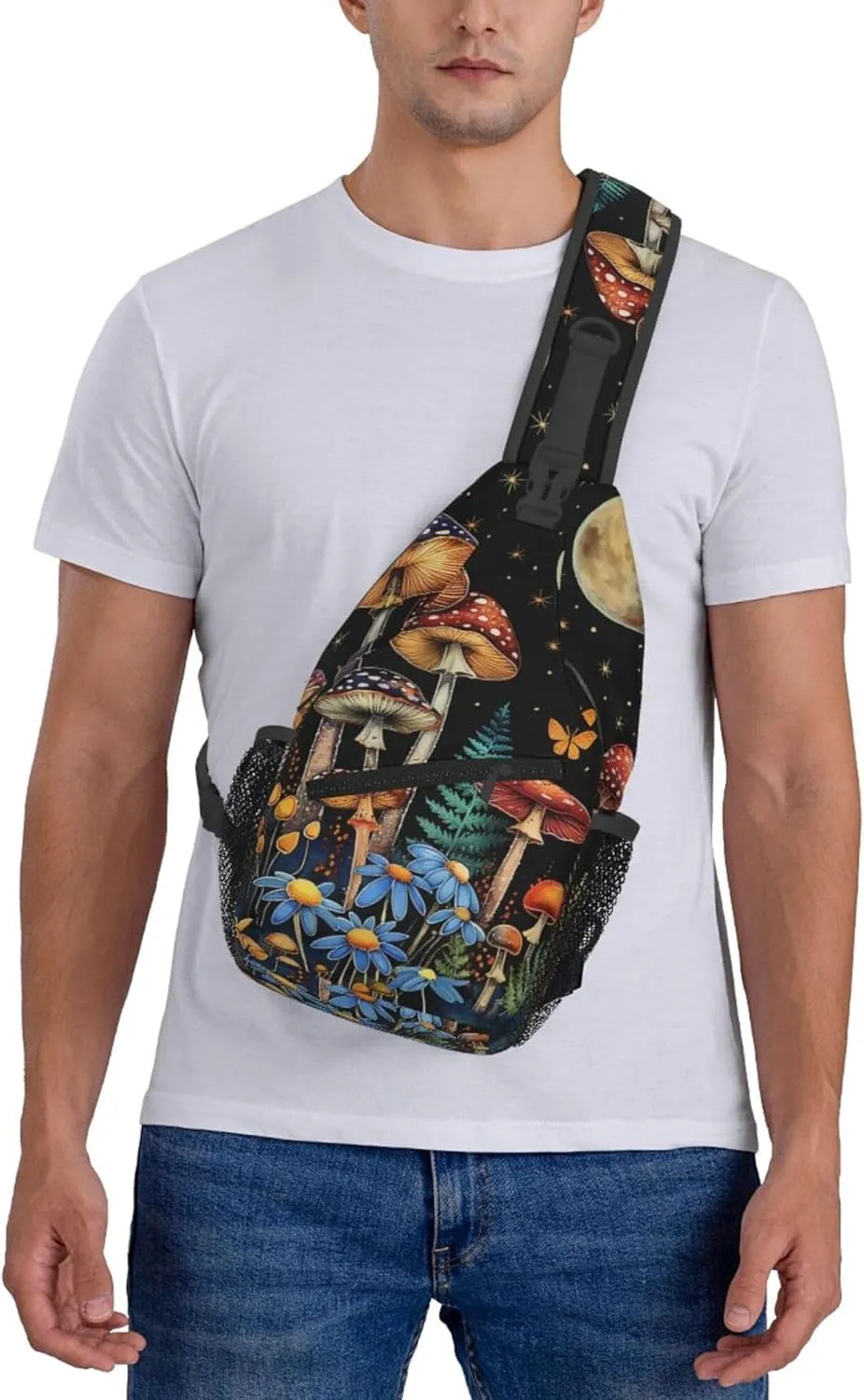 Sling Bag Mushroom Print Crossbody Chest Backpack for Men and Women Lightweight Travel Hiking Gym Daypack Shoulder Bag for Cycling