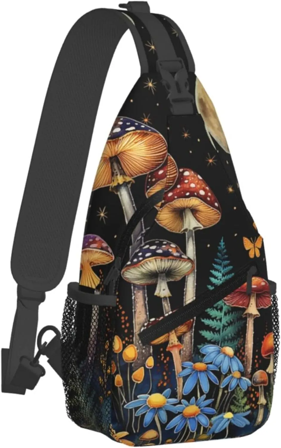 Sling Bag Mushroom Print Crossbody Chest Backpack for Men and Women Lightweight Travel Hiking Gym Daypack Shoulder Bag for Cycling