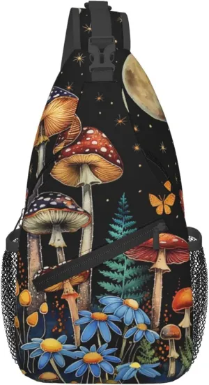 Sling Bag Mushroom Print Crossbody Chest Backpack for Men and Women Lightweight Travel Hiking Gym Daypack Shoulder Bag for Cycling