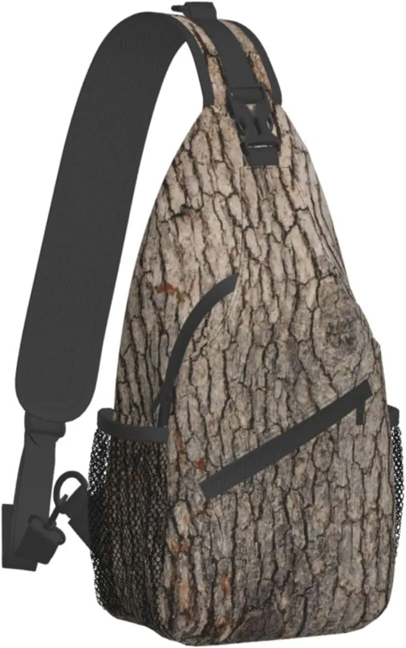 Sling Bag Nature Tree Old Pine Bark Wood Sling Backpack Crossbody Chest Bag Daypack For Hiking Travel