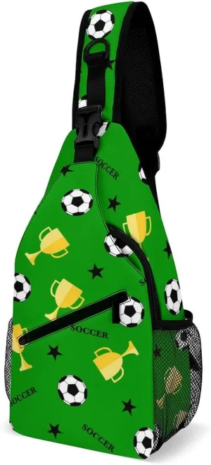 Sling Bag Soccer Ball Winner Cup Crossbody Backpack with Anti Theft Catoon Football Adjustable Shoulder Bag for Travel,Hiking,Cycling,Camping