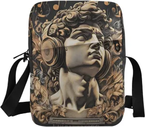 Sling Bag Statue Music Print, Small Crossbody Bags Purse with Phone Card Passport Compartment 6.6×9.4×2.5 IN
