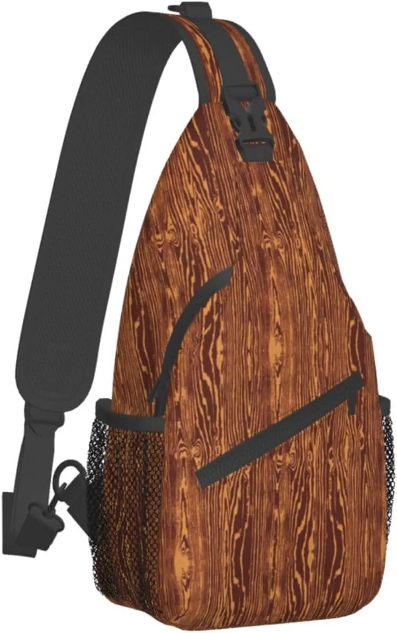 Sling Bag Woodgrain Bark Sling Backpack Crossbody Chest Bag Daypack For Hiking Travel