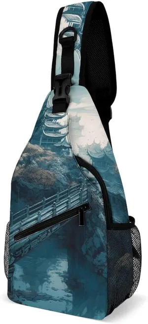 Sling Bags Asian Style Painting Crossbody Bag for Women Men Cross Body Bag for Travel Hiking Shopping