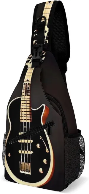 Sling Bags Black Guitar Crossbody Bag for Women Men Cross Body Bag for Travel Hiking Shopping