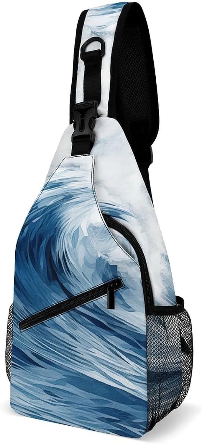 Sling Bags Blue Wave Art Crossbody Bag for Women Men Cross Body Bag for Travel Hiking Shopping