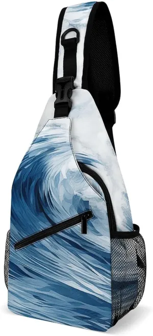 Sling Bags Blue Wave Art Crossbody Bag for Women Men Cross Body Bag for Travel Hiking Shopping