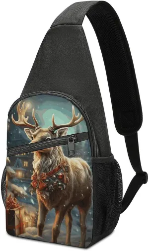 Sling Bags Christmas Gift Reindeer Chest Bag for Men Women Shoulder Bag for Travel Sport Chest Pack