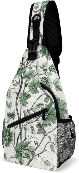 Sling Bags Green Leaves And Vines Crossbody Bag for Women Men Cross Body Bag for Travel Hiking Shopping