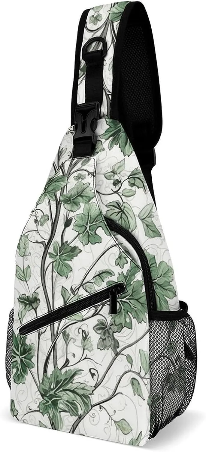 Sling Bags Green Leaves And Vines Crossbody Bag for Women Men Cross Body Bag for Travel Hiking Shopping
