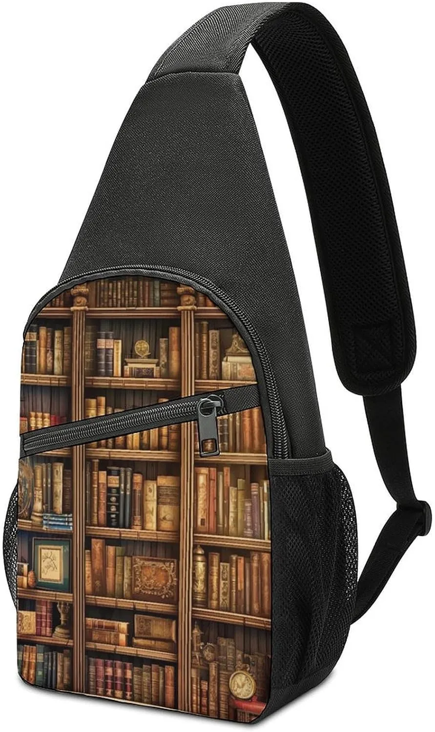 Sling Bags Library Bookshelf Crossbody Bag for Women Men Cross Body Bag for Travel Hiking Shopping
