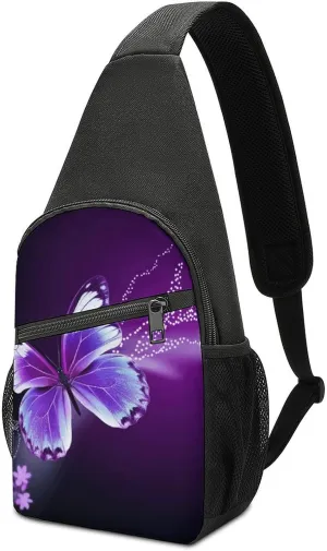 Sling Bags Lovely Purple Butterfly Crossbody Bag for Women Men Cross Body Bag for Travel Hiking Shopping