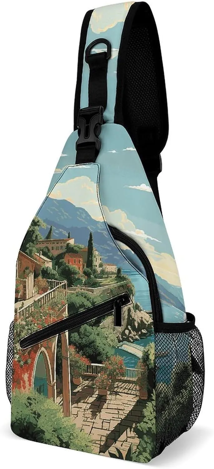 Sling Bags Mediterranean Summer Chest Bag for Men Women Shoulder Bag for Travel Sport Chest Pack