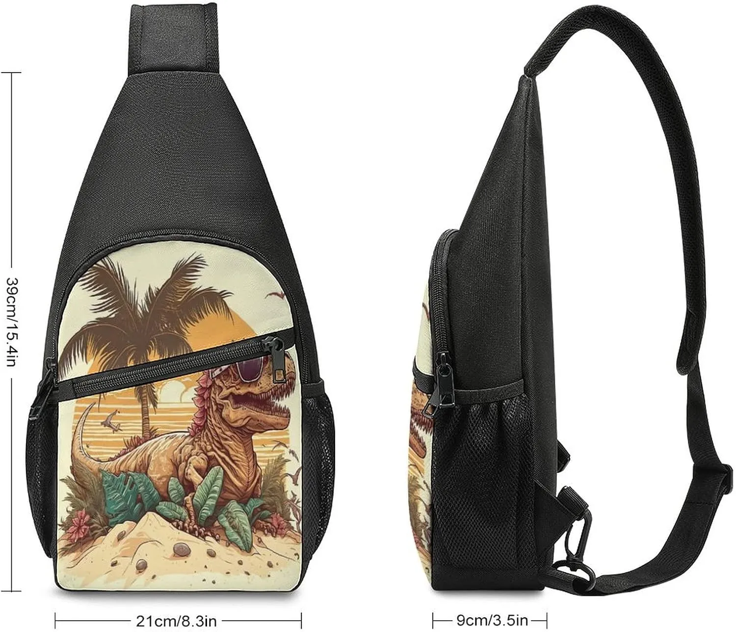 Sling Bags Men Shoulder Backpack Small Cross Body Chest Sling Backpack(Cool Dinosaur in Sunglasses)