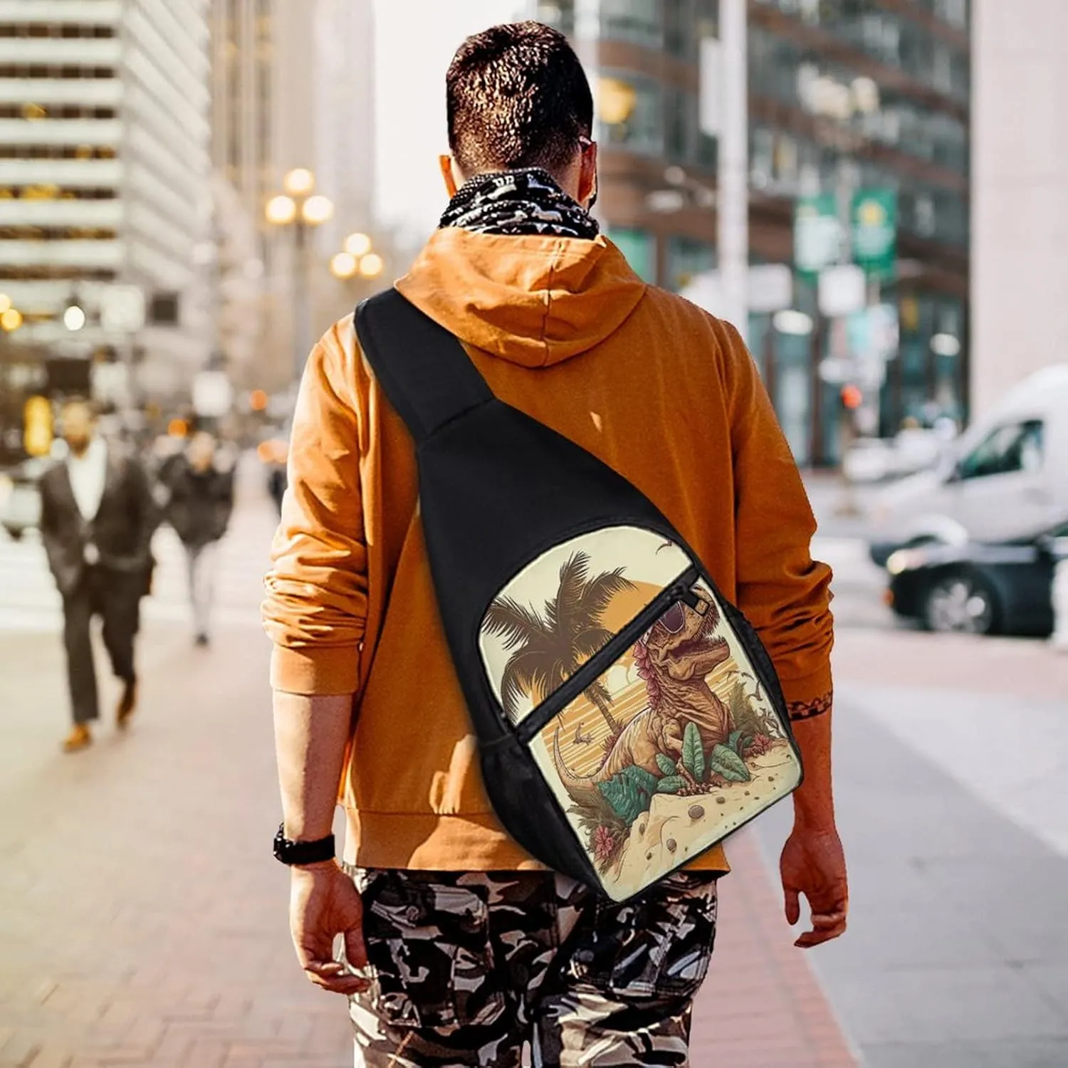 Sling Bags Men Shoulder Backpack Small Cross Body Chest Sling Backpack(Cool Dinosaur in Sunglasses)