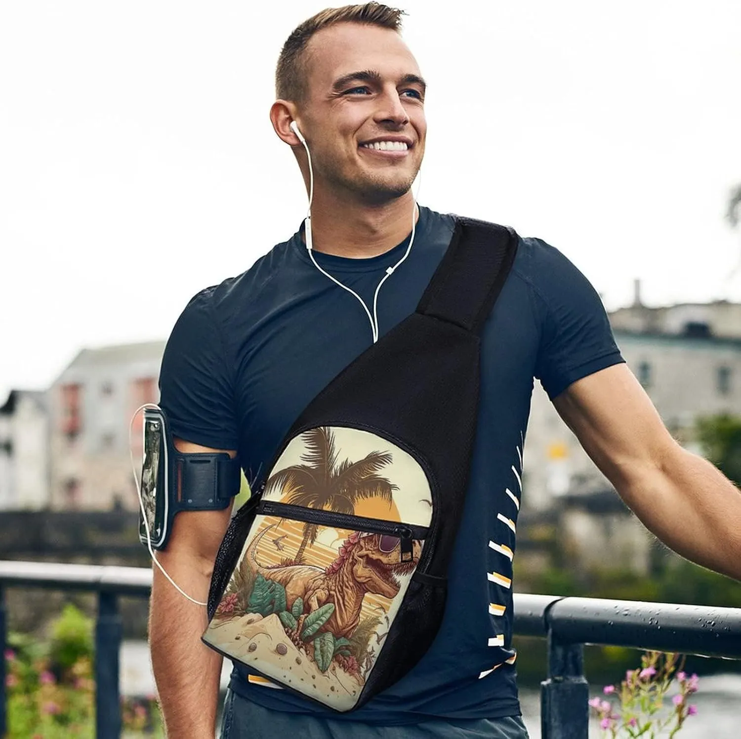 Sling Bags Men Shoulder Backpack Small Cross Body Chest Sling Backpack(Cool Dinosaur in Sunglasses)