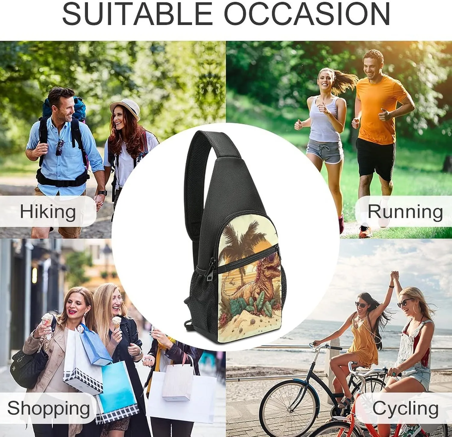 Sling Bags Men Shoulder Backpack Small Cross Body Chest Sling Backpack(Cool Dinosaur in Sunglasses)
