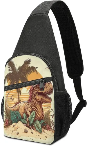 Sling Bags Men Shoulder Backpack Small Cross Body Chest Sling Backpack(Cool Dinosaur in Sunglasses)