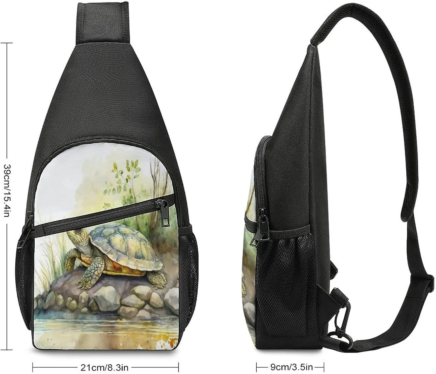 Sling Bags Men Shoulder Backpack Small Cross Body Chest Sling Backpack(Cute Turtle on Riverbank)