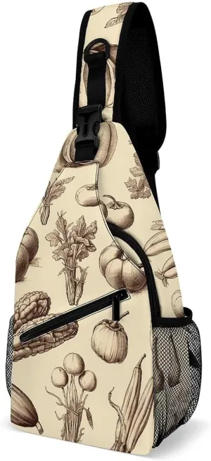 Sling Bags Sketch Style Vegetables Crossbody Bag for Women Men Cross Body Bag for Travel Hiking Shopping