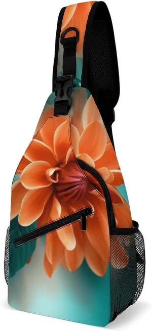 Sling Bags Teal And Flower Crossbody Bag for Women Men Cross Body Bag for Travel Hiking Shopping