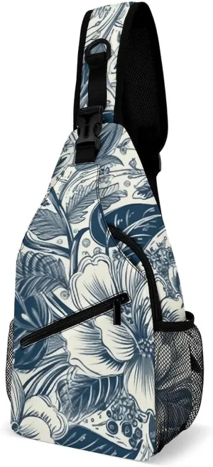 Sling Bags White Blue Style Crossbody Bag for Women Men Cross Body Bag for Travel Hiking Shopping