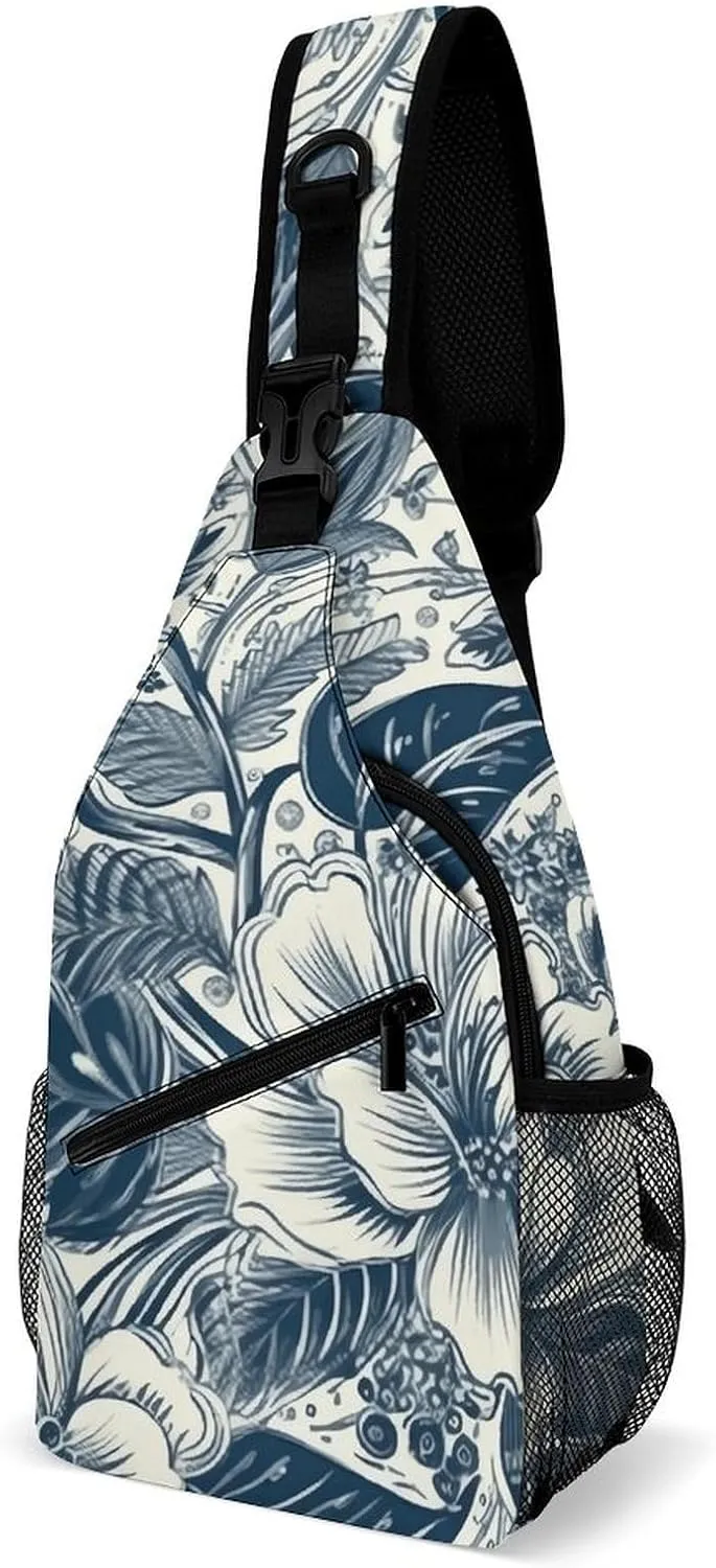 Sling Bags White Blue Style Crossbody Bag for Women Men Cross Body Bag for Travel Hiking Shopping
