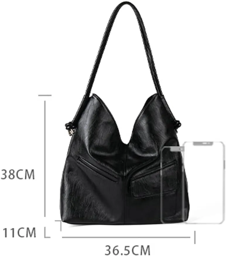 Slouchy Hobo Bags for Women Soft PU Leather Shoulder Bag Large Crossbody Purse Ladies Top Handle Work Travel Tote Handbag