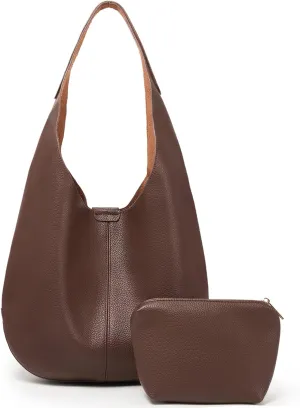Slouchy Hobo Bags for Women Tote Bag Soft Vegan Leather Shoulder Purses 2 Pcs