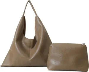 Slouchy Hobo Tote Bags for Women - Retro PU Leather Crossbody & Soft Shoulder Purses - Large Capacity 2pcs