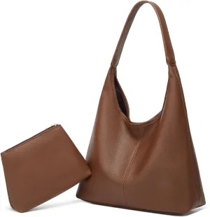 Slouchy Hobo Tote Bags for Women - Retro PU Leather Crossbody & Soft Shoulder Purses - Large Capacity 2pcs