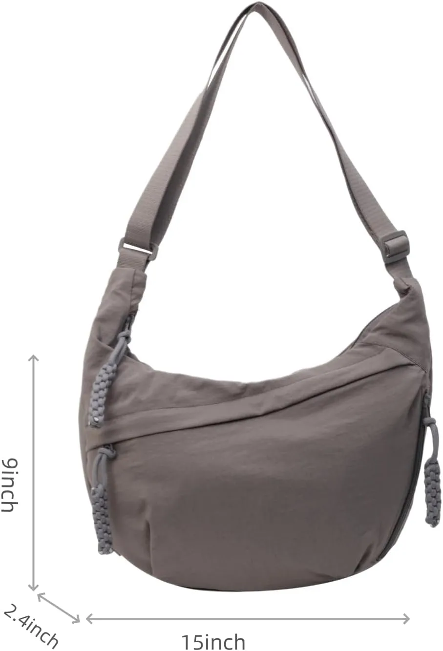 Slouchy Shoulder Bag with Multiple Zip Pockets, Retro Crescent Shoulder Bag Hobo Bag With Adjustable Shoulder Strap