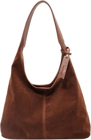 Slouchy Suede Bag for Women Brown Shoulder Tote Bags Crescent Bag Slouchy Hobo Handbag