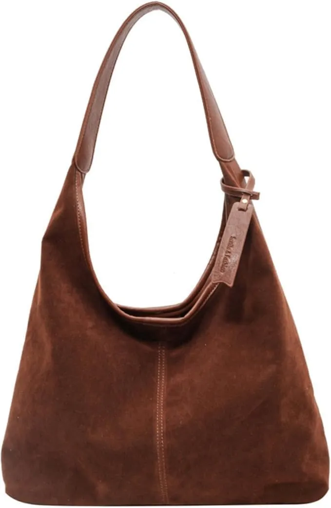 Slouchy Suede Bag for Women Brown Shoulder Tote Bags Crescent Bag Slouchy Hobo Handbag