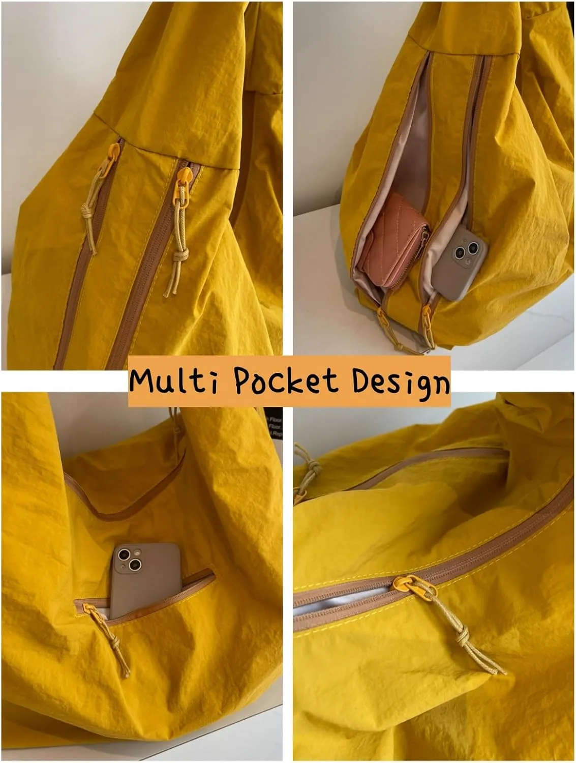 Slouchy Tote Bag 2025 Nylon Solid Pleated Handbag Men Women Large Shoulder Travel Gym Commute Hobo Weekend Vacation