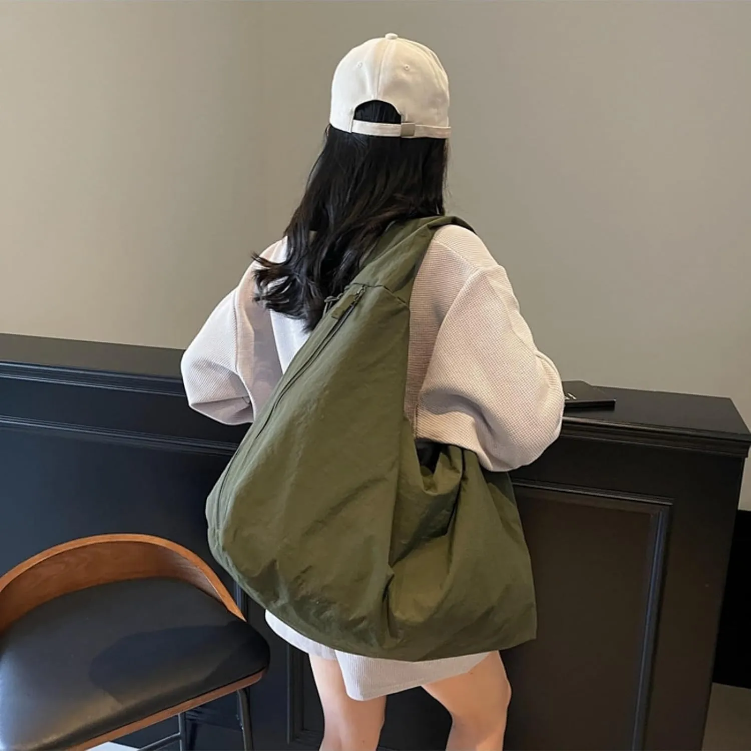 Slouchy Tote Bag 2025 Nylon Solid Pleated Handbag Men Women Large Shoulder Travel Gym Commute Hobo Weekend Vacation