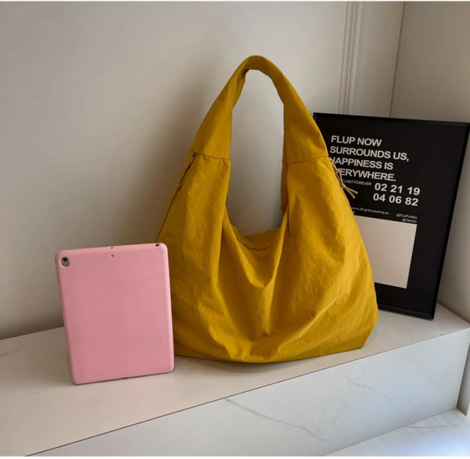 Slouchy Tote Bag 2025 Nylon Solid Pleated Handbag Men Women Large Shoulder Travel Gym Commute Hobo Weekend Vacation