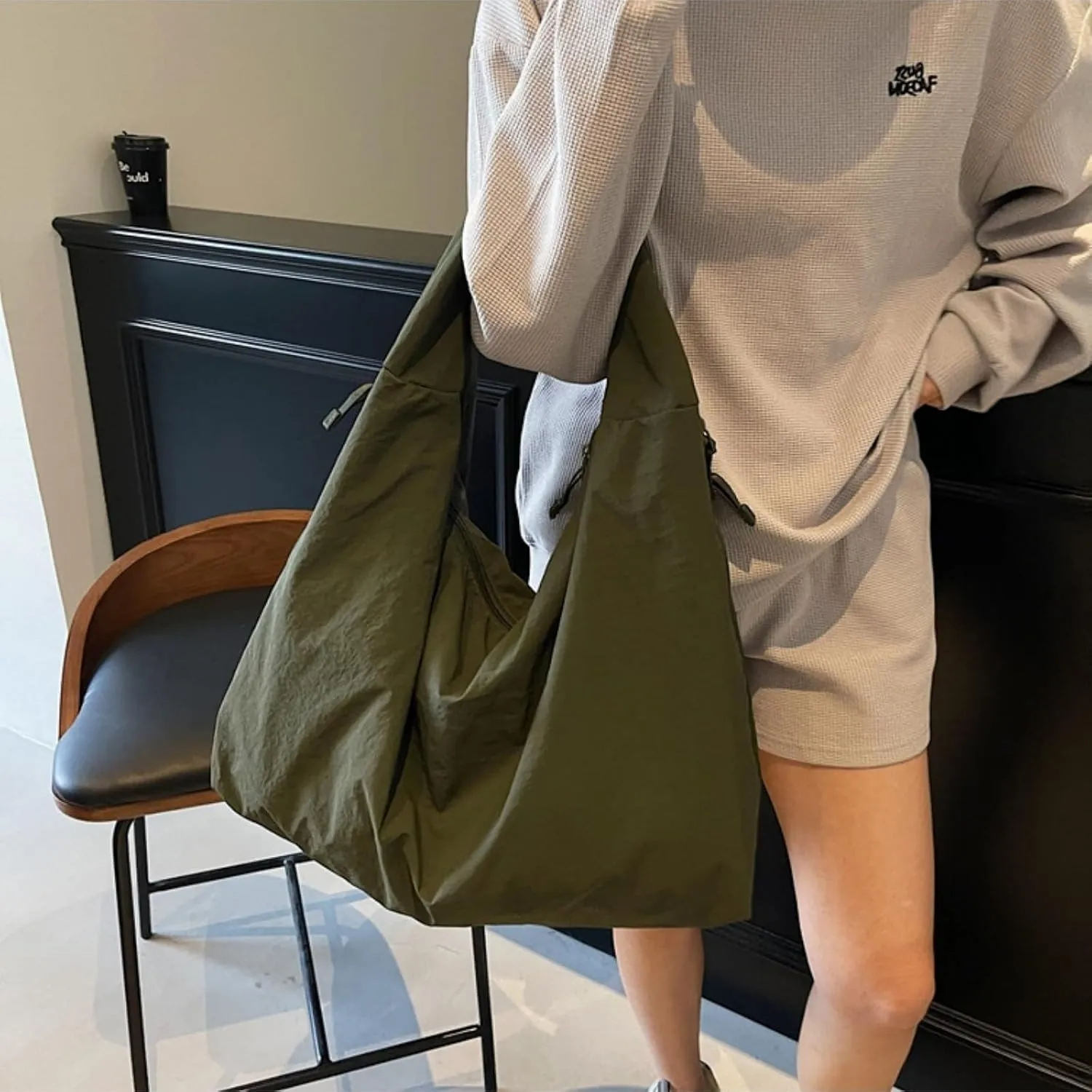 Slouchy Tote Bag 2025 Nylon Solid Pleated Handbag Men Women Large Shoulder Travel Gym Commute Hobo Weekend Vacation