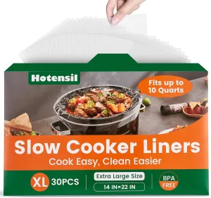 Slow Cooker Liners, Hotensil 14"x 22" 30 Count Cooking Bags Large Size Disposable Pot Liners, Fit 6QT to 10QT for Slow Cooker Cooking Trays, Multi-Purpose Durable Liners Plastic Bags, BPA Free