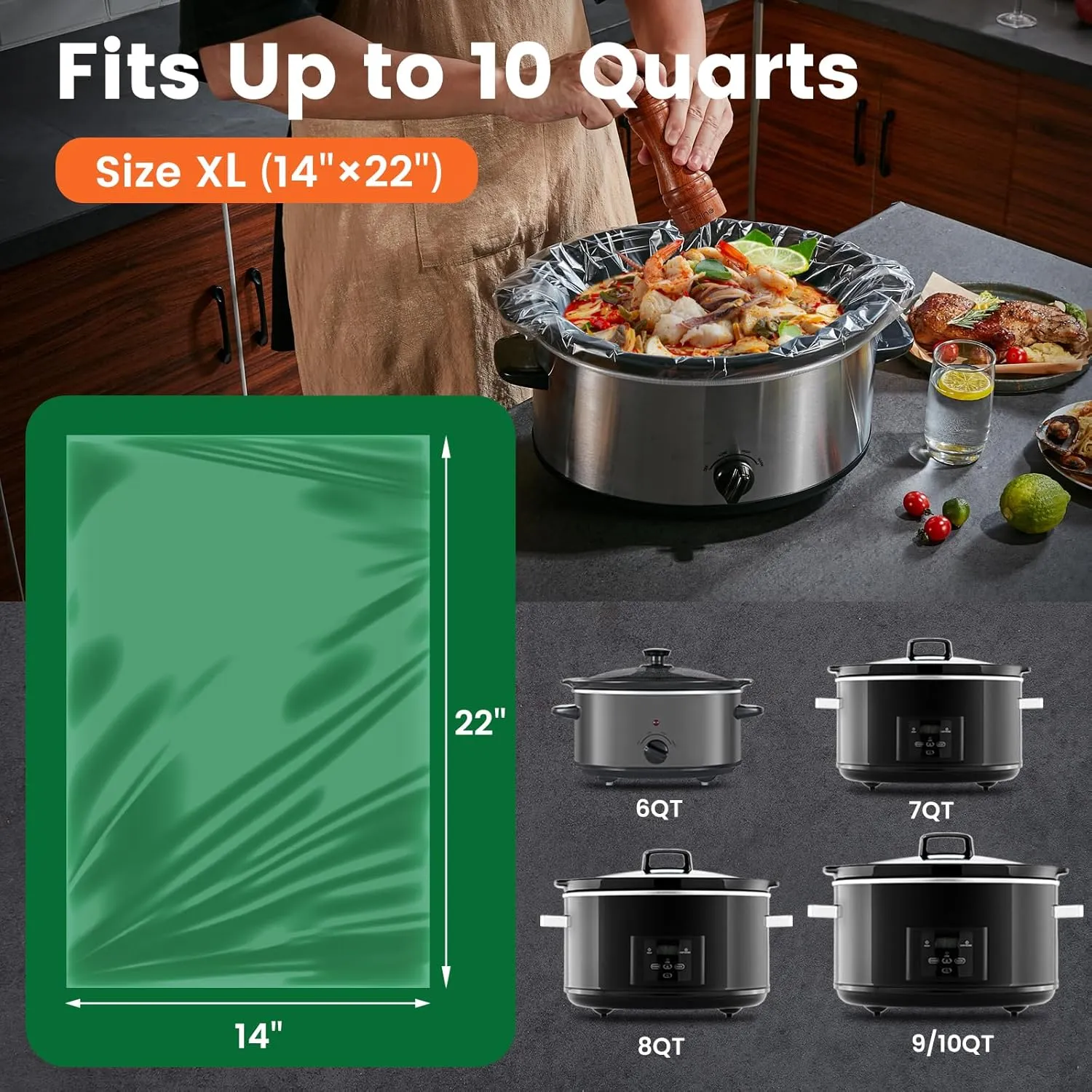 Slow Cooker Liners, Hotensil 14"x 22" 30 Count Cooking Bags Large Size Disposable Pot Liners, Fit 6QT to 10QT for Slow Cooker Cooking Trays, Multi-Purpose Durable Liners Plastic Bags, BPA Free
