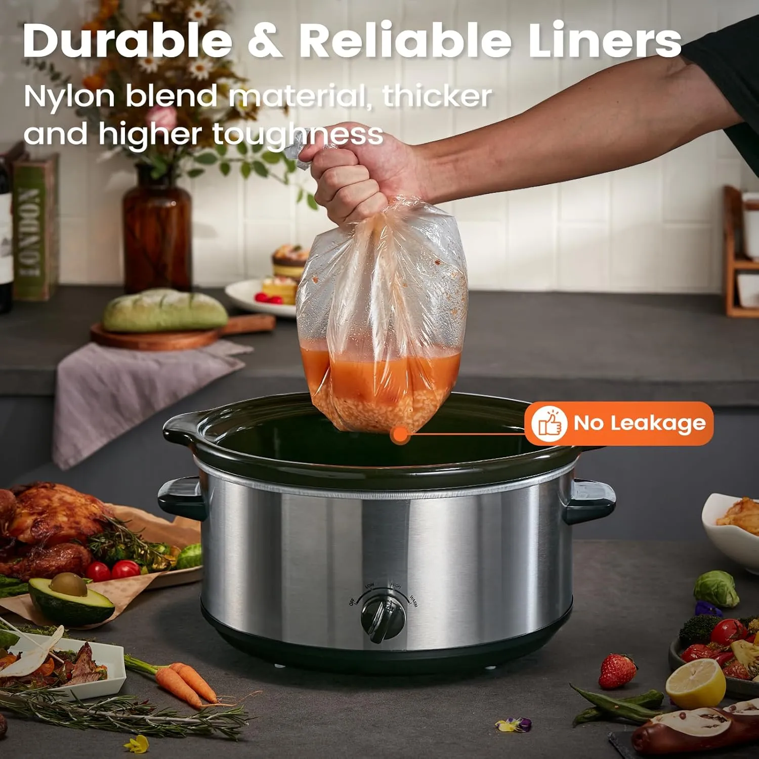 Slow Cooker Liners, Hotensil 14"x 22" 30 Count Cooking Bags Large Size Disposable Pot Liners, Fit 6QT to 10QT for Slow Cooker Cooking Trays, Multi-Purpose Durable Liners Plastic Bags, BPA Free